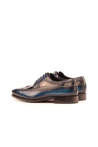 Ambrogio Black & Denim Blue Patent / Patina Leather Longwing Blucher Oxfords (AMB1381)