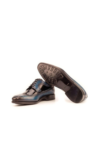 Ambrogio Black & Denim Blue Patent / Patina Leather Longwing Blucher Oxfords (AMB1381)