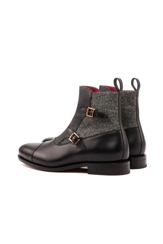 Ambrogio Black Fabric / Crocodile Embossed /Pebble Grain / Calf-Skin Leather Atticus Double Boots (AMB1454)-AmbrogioShoes