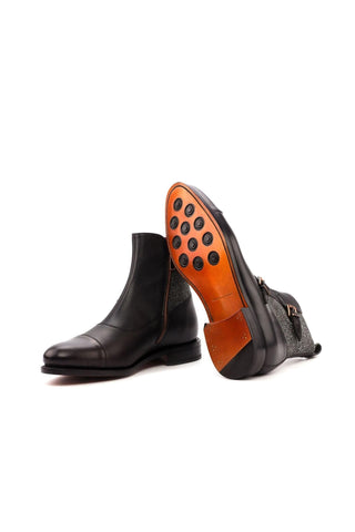 Ambrogio Black Fabric / Crocodile Embossed /Pebble Grain / Calf-Skin Leather Atticus Double Boots (AMB1454)-AmbrogioShoes