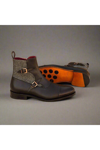 Ambrogio Black Fabric / Crocodile Embossed /Pebble Grain / Calf-Skin Leather Atticus Double Boots (AMB1454)-AmbrogioShoes