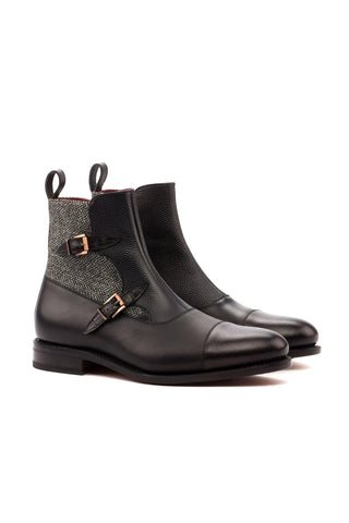 Ambrogio Black Fabric / Crocodile Embossed /Pebble Grain / Leather Atticus Double Boots (AMB1454)-AmbrogioShoes
