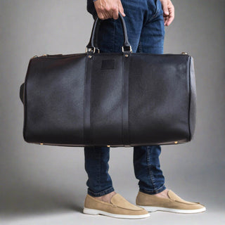Ambrogio Black Full Grain Leather Duffle Bags (AMBH1029)-AmbrogioShoes