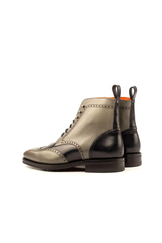 Ambrogio Black & Gray Leather Military Brogue Boots(AMB1401)-AmbrogioShoes