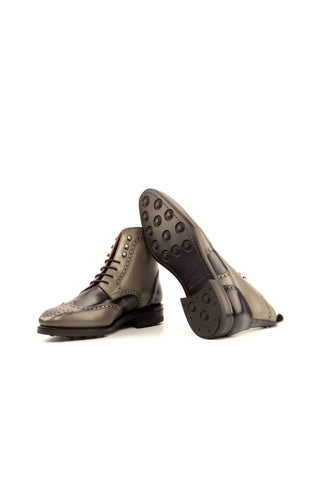 Ambrogio Black & Gray Leather Military Brogue Boots(AMB1401)-AmbrogioShoes