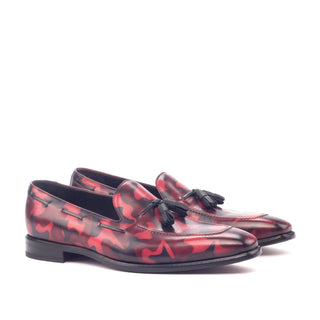 Ambrogio Black & Red Camo Patina Leather Tassels Loafers (AMB1263)