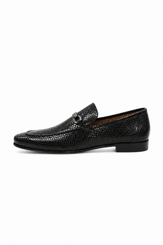 Ambrogio Black Snake Embossed Leather Horsebit Loafers (AMZ1015)-AmbrogioShoes