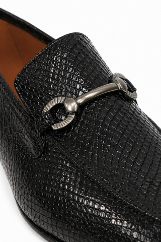 Ambrogio Black Snake Embossed Leather Horsebit Loafers (AMZ1015)-AmbrogioShoes
