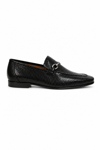 Ambrogio Black Snake Print Leather Horsebit Loafers (AMZ1015)-AmbrogioShoes