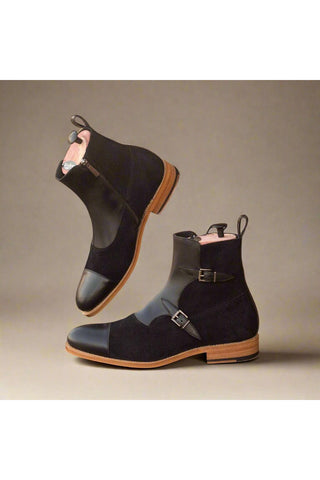 Ambrogio Black Suede / Leather Atticus Double Boots (AMB1449)-AmbrogioShoes