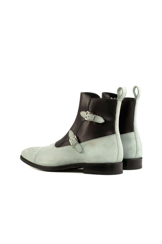 Ambrogio Black & White Suede / Leather Atticus Double Buckle Boots (AMB1392)-AmbrogioShoes