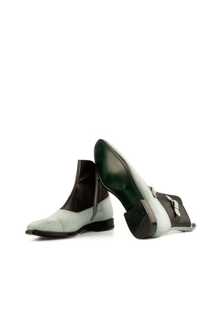 Ambrogio Black & White Suede / Leather Atticus Double Buckle Boots (AMB1392)-AmbrogioShoes