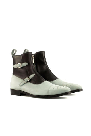 Ambrogio Black & White Suede / Leather Atticus Double Buckle Boots (AMB1392)-AmbrogioShoes