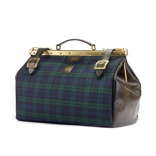 Ambrogio Blue, Green & Olive Blackwatch Fabric / Calf-Skin Leather Doctor Bag (AMBH1028)-AmbrogioShoes