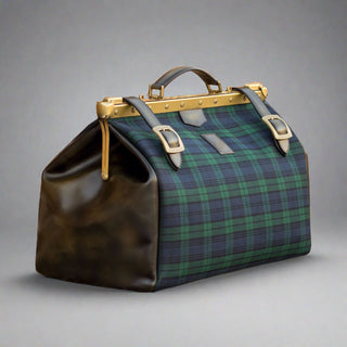 Ambrogio Blue, Green & Olive Blackwatch Fabric / Calf-Skin Leather Doctor Bag (AMBH1028)-AmbrogioShoes