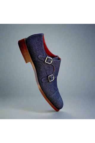 Ambrogio Blue Jeans Sartorial Monk-Straps Loafers (AMB1367)-AmbrogioShoes