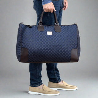 Ambrogio Blue Quilted Leather Weekender Bags (AMBH1032)-AmbrogioShoes