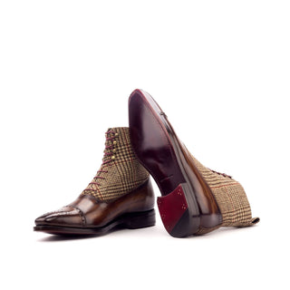 Ambrogio Brown & Beige Tweed Sartorial / Patina Leather Balmoral Boots(AMB1138)
