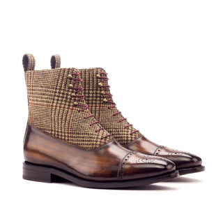 Ambrogio Brown & Beige Tweed Sartorial / Patina Leather Balmoral Boots(AMB1138)