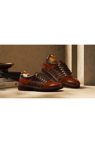 Ambrogio Brown & Black Suede / Calf-Skin Leather Casual Sneakers (AMBS2042-RTW)-AmbrogioShoes