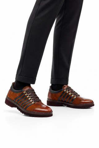 Ambrogio Brown & Black Suede / Leather Casual Sneakers (AMBS2042-RTW)-AmbrogioShoes