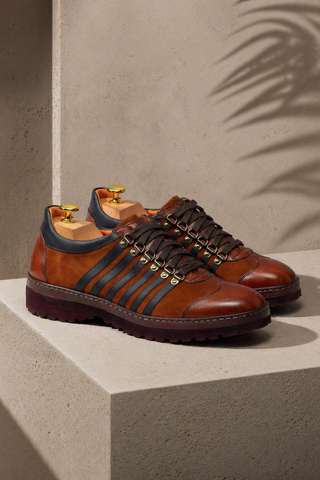 Ambrogio Brown & Black Suede / Leather Casual Sneakers (AMBS2042-RTW)-AmbrogioShoes