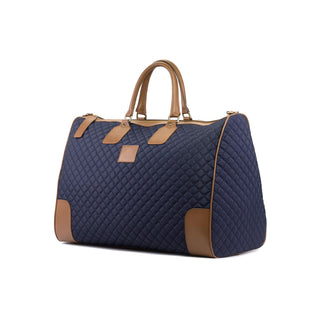 Ambrogio Brown & Blue Quilted Leather Weekender Bags (AMBH1030)-AmbrogioShoes