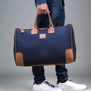 Ambrogio Brown & Blue Quilted Leather Weekender Bags (AMBH1030)-AmbrogioShoes