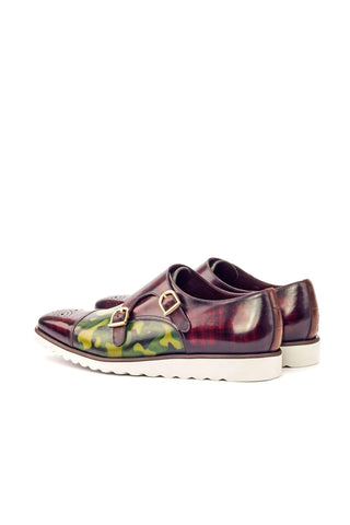 Ambrogio Brown / Burgundy / Green Patina Leather Monk-Straps Sneakers (AMB1251)-AmbrogioShoes