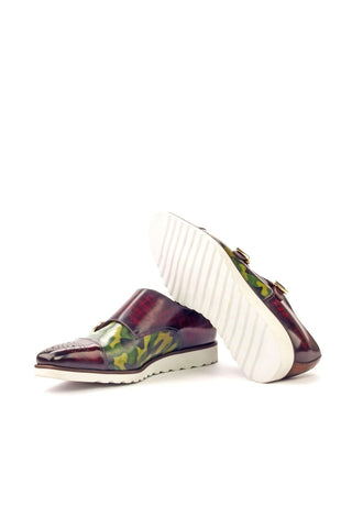 Ambrogio Brown / Burgundy / Green Patina Leather Monk-Straps Sneakers (AMB1251)