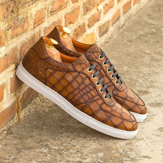 Ambrogio Brown Crocodile Embossed / Leather Casual Trainer Sneakers (AMB2056)