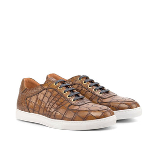 Ambrogio Brown Crocodile Embossed / Leather Casual Trainer Sneakers (AMB2056)