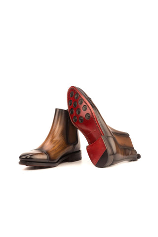 Ambrogio Brown Crust Patina Leather Cap-Toe Chelsea Boots (AMB1030)-AmbrogioShoes