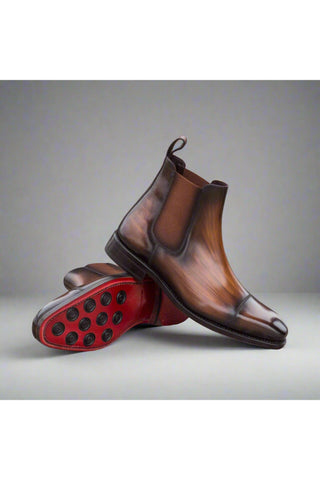 Ambrogio Brown Crust Patina Leather Cap-Toe Chelsea Boots (AMB1030)-AmbrogioShoes