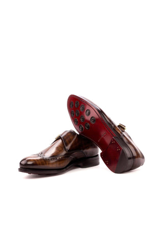 Ambrogio Brown Patina Leather Monk-Straps Loafers (AMB1057)-AmbrogioShoes