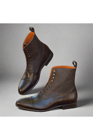 Ambrogio Brown Pebble Grain / Leather Balmoral Boots (AMB1333)-AmbrogioShoes