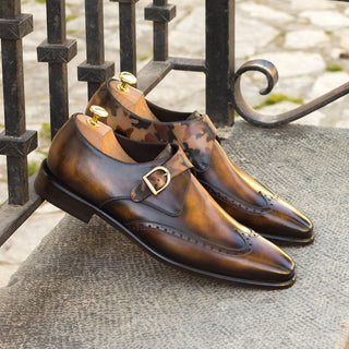 Ambrogio Brown & Tobacco Patina Leather Monk Strap (AMB2059)