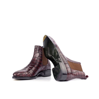 Ambrogio Burgundy Crocodile Embossed / Leather Chelsea Boots (AMB2073)