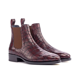 Ambrogio Burgundy Crocodile Embossed / Leather Chelsea Boots (AMB2073)