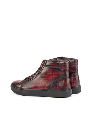 Ambrogio Burgundy Patina Leather Casual Sneakers (AMB1469)-AmbrogioShoes