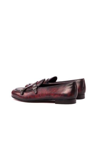 Ambrogio Burgundy Patina Leather Monk Slipper Loafers (AMB1265)-AmbrogioShoes