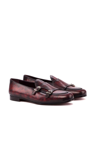 Ambrogio Burgundy Patina Leather Monk Slipper Loafers (AMB1265)-AmbrogioShoes
