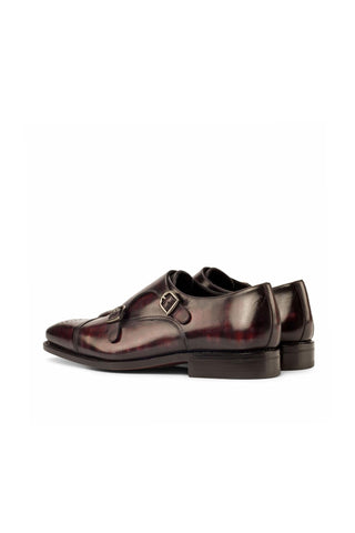 Ambrogio Burgundy Patina Leather Monk-Straps Loafers (AMB1373)-AmbrogioShoes