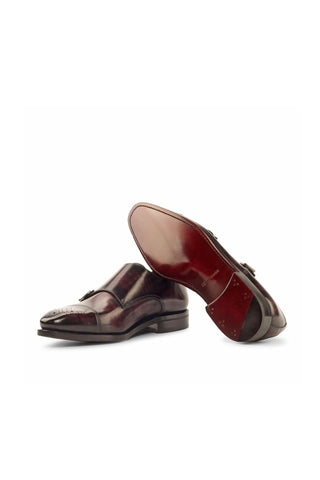 Ambrogio Burgundy Patina Leather Monk-Straps Loafers (AMB1373)-AmbrogioShoes