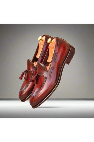 Ambrogio Burgundy Patina Leather Tassels Loafers (AMB1472)-AmbrogioShoes