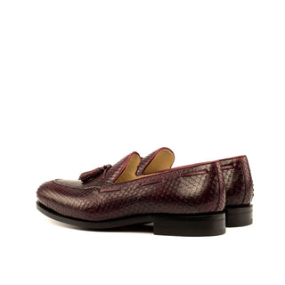 Ambrogio Burgundy Snake-Skin / Pebble Grain / Leather Tassels Loafers (AMB1433)