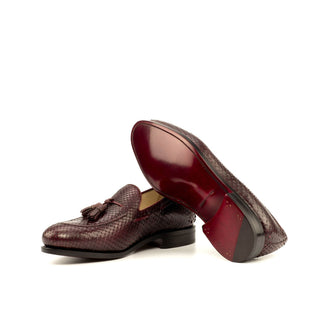 Ambrogio Burgundy Snake-Skin / Pebble Grain / Leather Tassels Loafers (AMB1433)