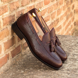 Ambrogio Burgundy Snake-Skin / Pebble Grain / Leather Tassels Loafers (AMB1433)