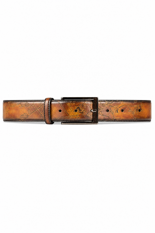 Ambrogio Cartography Fire Patina Leather Hampton Men's Belt (AMBB1048)-AmbrogioShoes