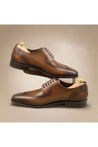Ambrogio Ceaser Men's Handmade Custom Shoes Brown Leather Derby Split Toe (AMB1405)-AmbrogioShoes